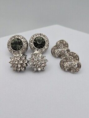 3 Pair Rhinestone Stud Earring Set Halo Knot & Starburst Crystal New
